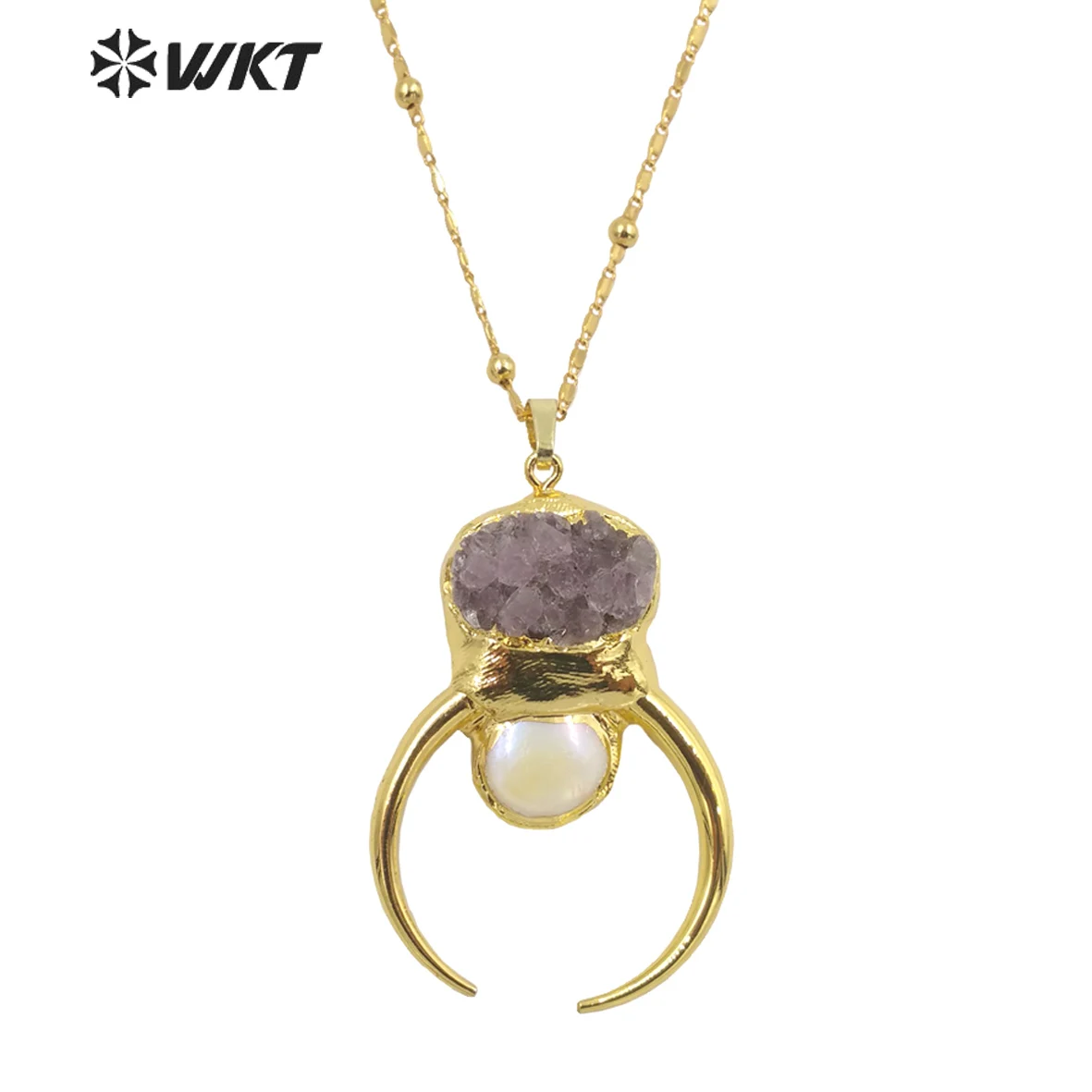 

WT-N1323 Fashion Novel Circle Shape Necklace Natural Amethysts & Pearl Pendants Necklace Charming Jewelry Female Gift Classic