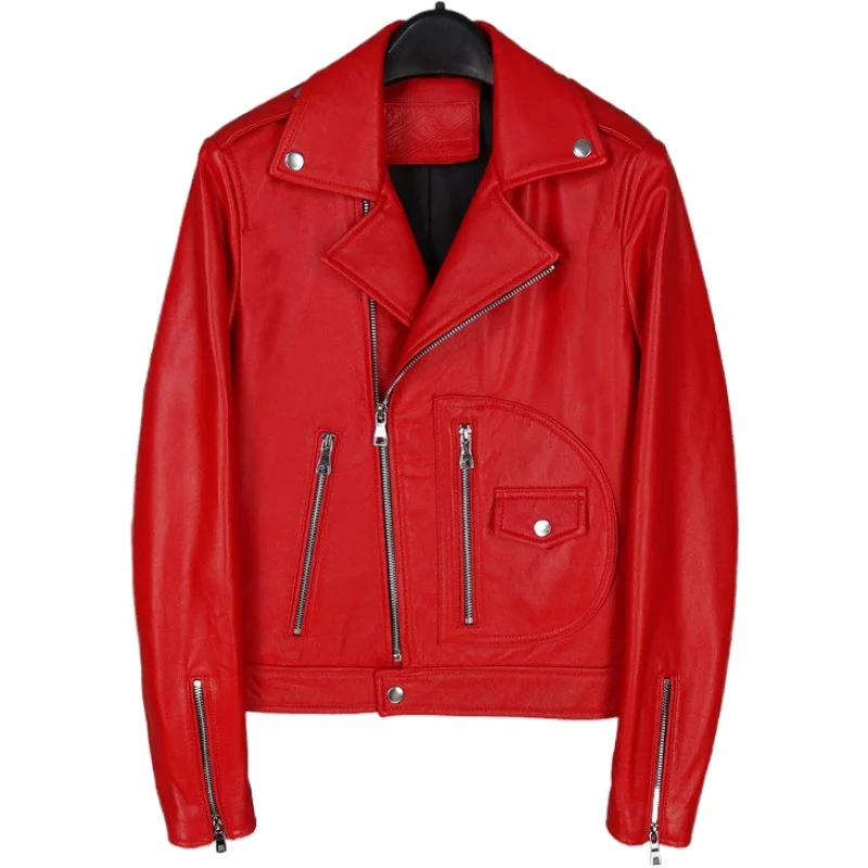 New Arrival 2023 Women\'s Genuine Leather Motorcycle Coat & Jacket for Female Ladies Turn-down Collar Red Black xxxxl 3xl 4xl