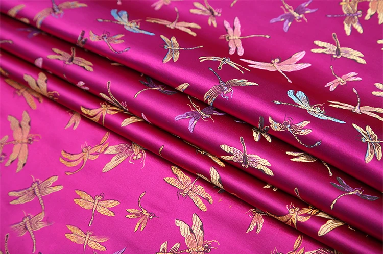 Purple Dragonfly Style Damask Silk Satin Brocade, Jacquard Fabric, Costume Upholstery, Furniture, Curtain, Sewing material