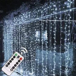 Decoração de Natal 3*3 6*3 9*3M Janela Cortina Luzes Garland ao ar livre para o casamento Jardim Pátio String Lights Ano Novo 2024