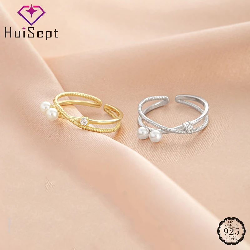 

HuiSept Pearl Zircon Gemstone Ring S925 Silver Jewelry Open Finger Rings for Women Wedding Party Promise Gift Ornament Wholesale