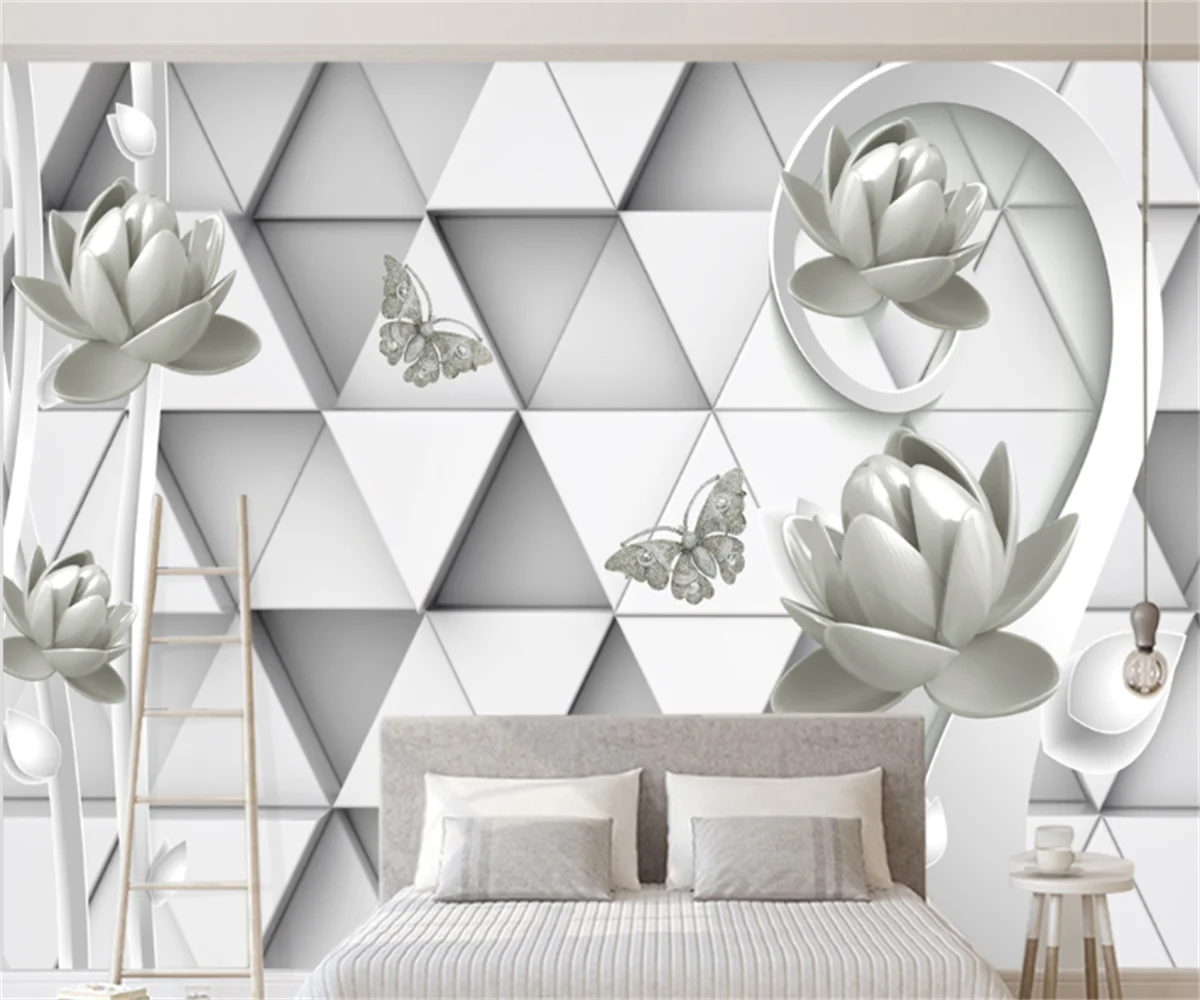 

European and American 3d three-dimensional relief lotus TV background wallpaper home professional custom decorative mural