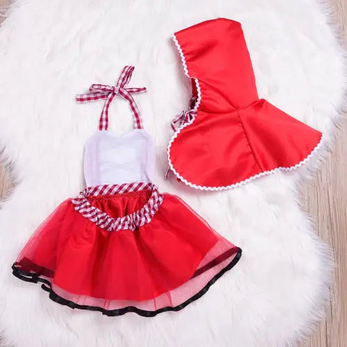 Newborn Little Red Riding Hood Cosplay Photo Prop Costume Baby Girls Tutu Dress +Cape Cloak Outfit Girl Party Dress