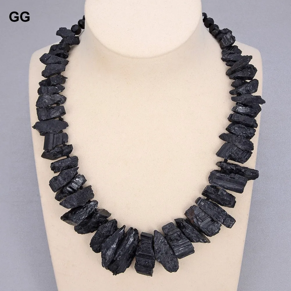 

GuaiGuai Jewelry 18" Natural Black Tourmaline Rough Raw Top Drilled Necklace