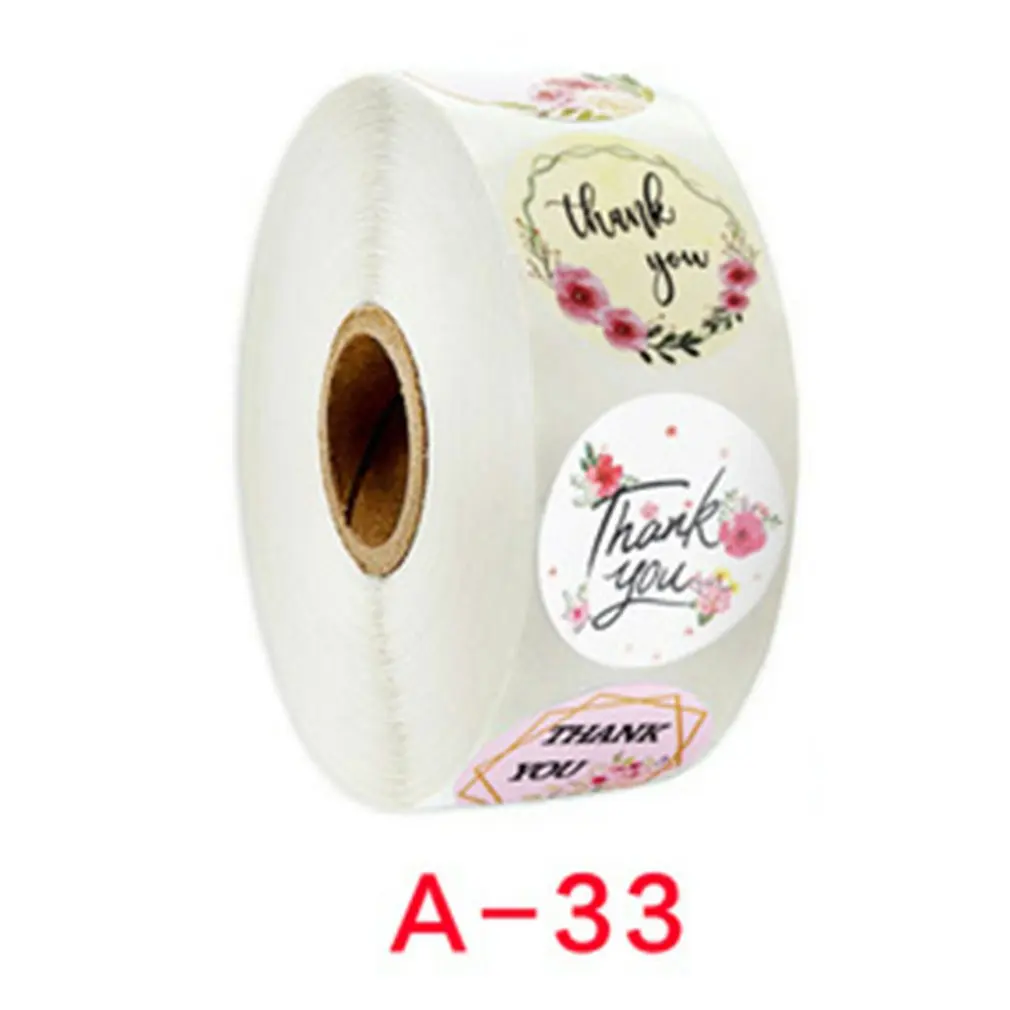 500pcs/roll Roll Thank You Flower Stickers Holiday Wedding Decoration Stickers Round Self-Adhesive Seal Labels 4 Inch