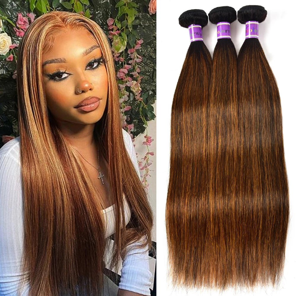 Bronde Human Hair Bundles Bone Straight 1/3/4 Bundles Deals Chocolate Brown Balayage Human Hair Weave Extensions 8