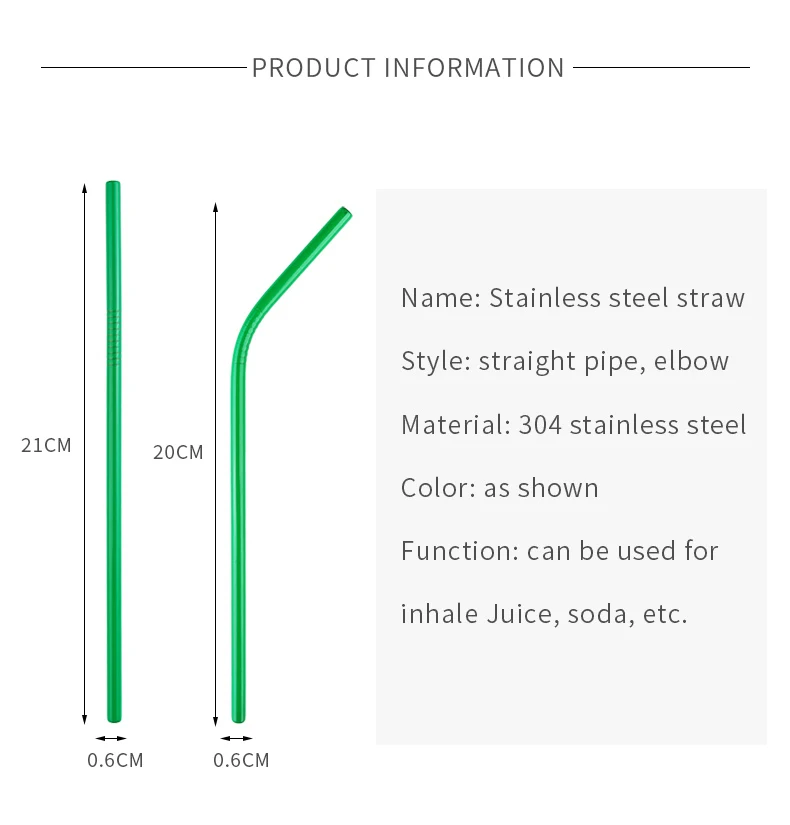 10 Colors Reusable Drinking Straw Eco-Friendly 18/10 Stainless Steel Straws Set Metal Colorful Straws Bar Party Accessory