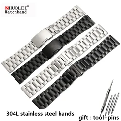 For any brand wristband stainless Steel bracelet 14mm 16mm 18mm 20mm 22mm 24mm 26mm Watch Band black silver strap