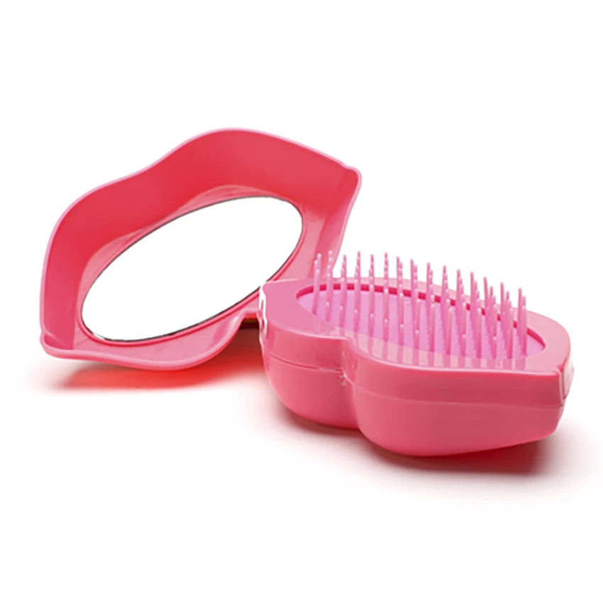 Sexy Red Lips Hairdressing Comb With Mirror Portable Plastic Comb Dry Wet Hair Brush for Hair Knots Thick Long Short Hair Care