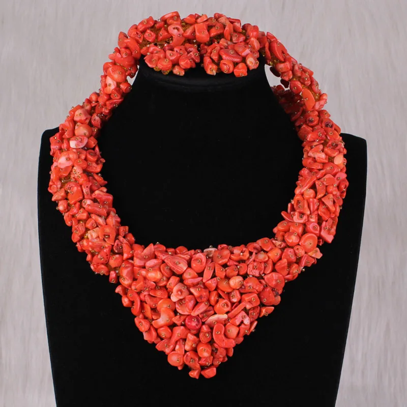 Dudo Nigerian Coral Beads Necklace Jewelry Set Heart Design African Jewellery Sets For Women with Bracelet and Earrings 2020