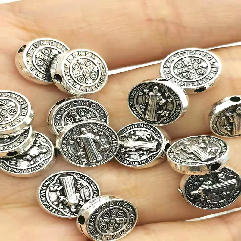 100Pcs Saint Benedict's Exorcism Catholic Italian Relic Straight Hole Parts Do Handmake DIY Become Bracelet And Necklace As Gift