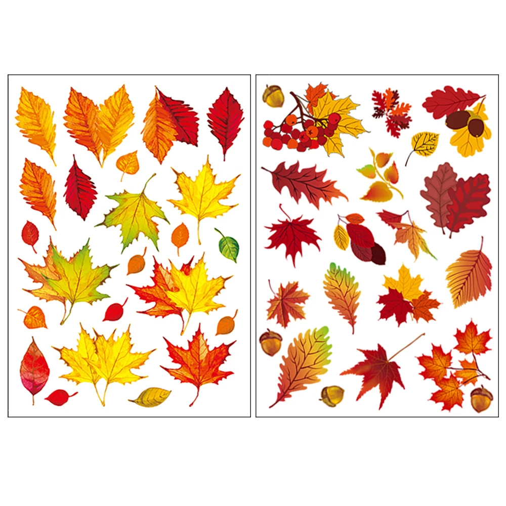 Window Wall Sticker DIY Home Decor Double Side Printing No Glue Autumn Maple Leaves Wall Art PVC Sticker Decals for Glass Door