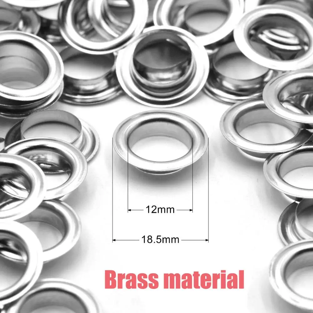 KALASO 30sets 12mm Brass Material Silver Color Flat Edge Grommet Eyelet With Washer Fit Leather DIY Craft Shoes Belt Cap