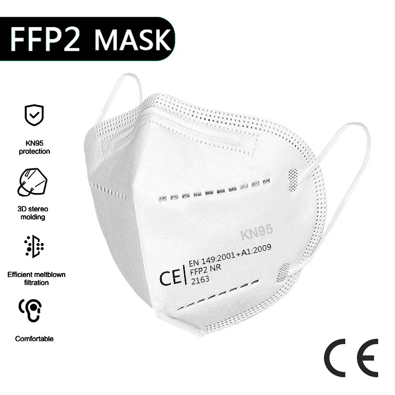 

FFP2 KN95 Mascarillas CE Health Filtering Facial Face Masks Safety Breathable Earloop Disposable 95% Mouth Mask For Face PM009