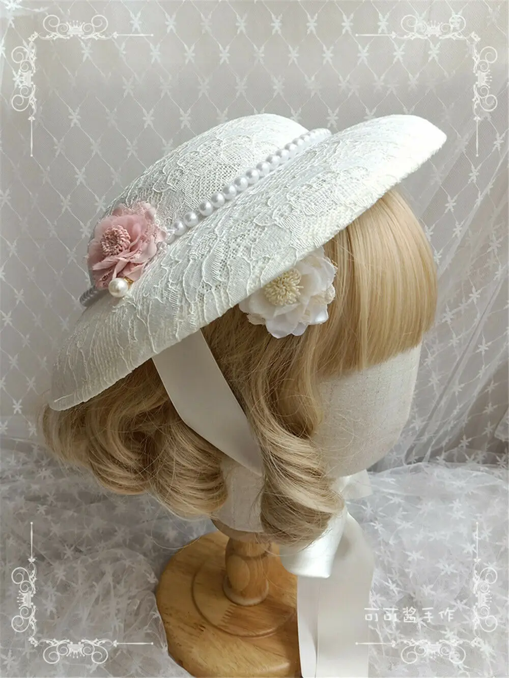 

Victorian Women Flat Hat With Floral for Tea Party Vintage Girls Bridal Hats