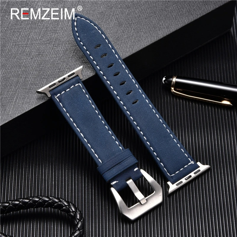 Leather Strap For Apple Watchband 41mm 42mm 38mm Watch Band 4 5 6 7 45mm 44mm 40mm iwatch Belt 3/2/1 Bracelet Black Blue Green