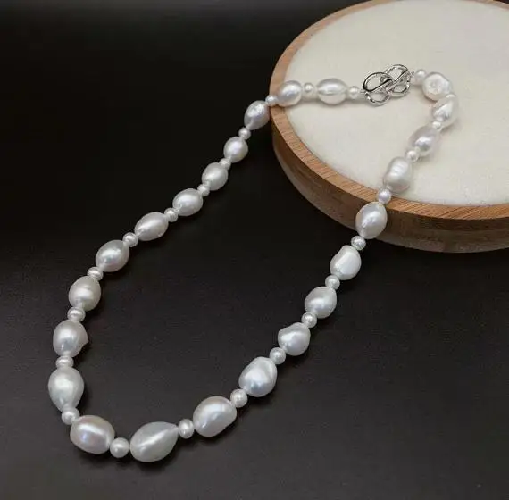

New Unique Baroque Pearl Necklace White 5-12mm Genuine Freshwater Pearl Fine Jewelry Wedding Party Birthday Charming Women Gift