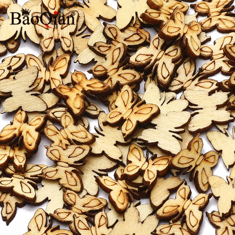 100pcs Small Butterfly Chips Wooden Cutouts Craft Embellishments Home Decor Scrapbooking Wood Art Wedding Decoration 10*10mm