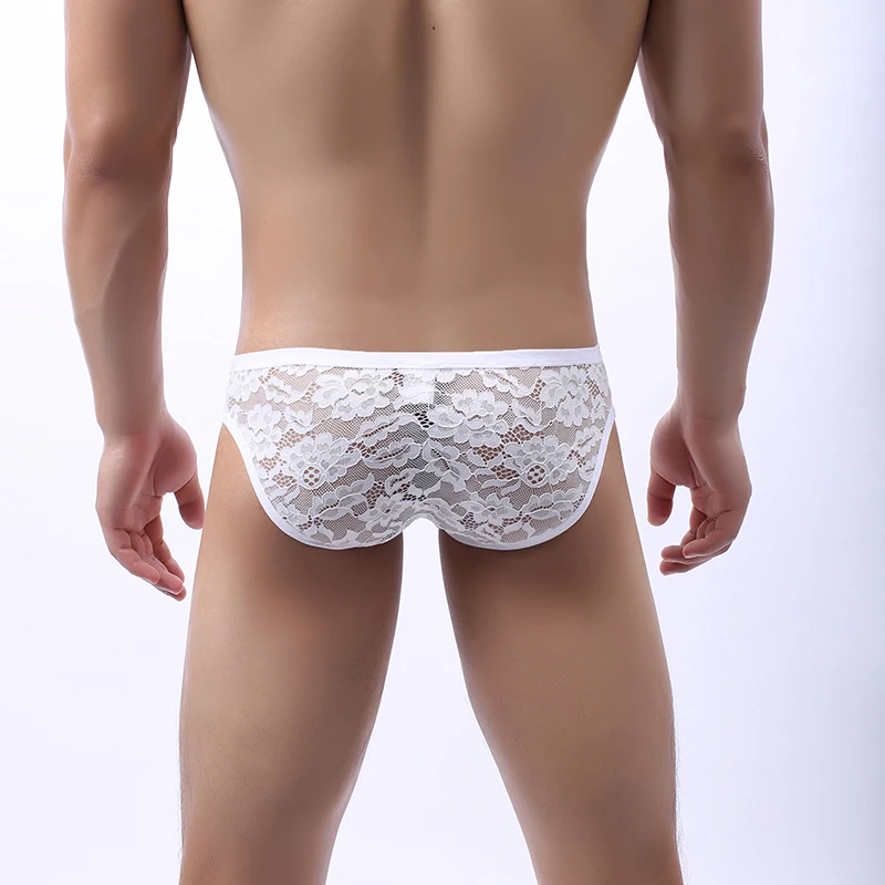 Men Briefs Lace Printing Breathable G-Strings & Thongs Man Briefs Lace Thong T Back Transparent Sexy Men's Underwear Panties