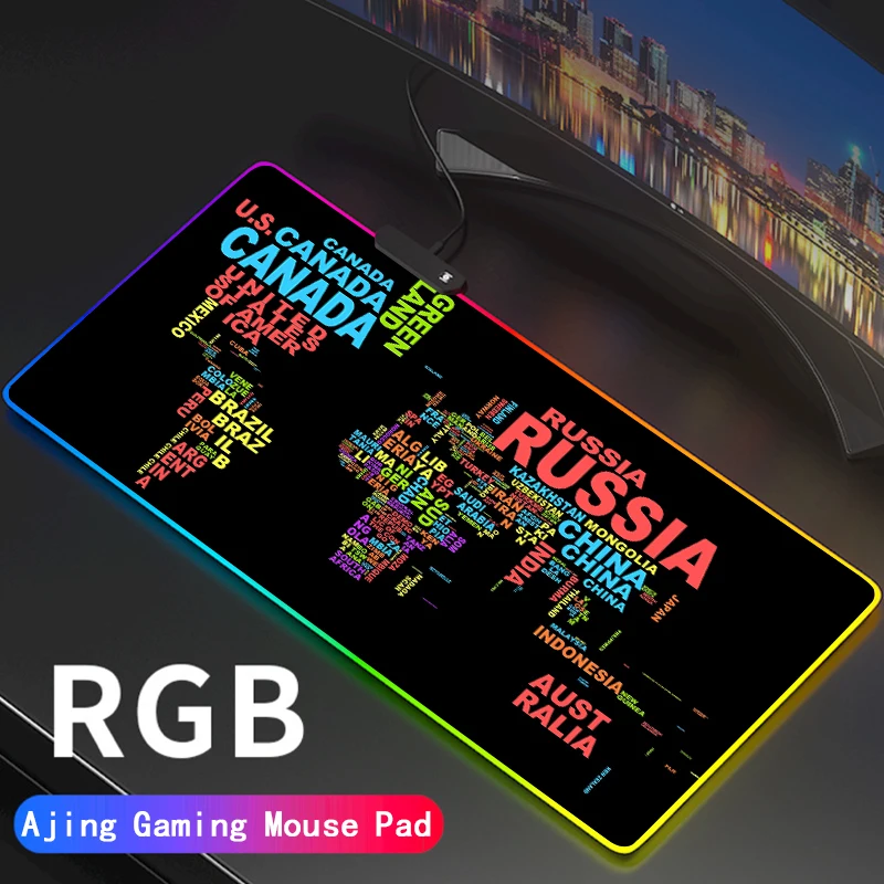 

Custom DIY Pattern World Map Gaming RGB MousePad Large Locking Edge Speed Gamer LED Mouse Pad Soft Laptop Mat