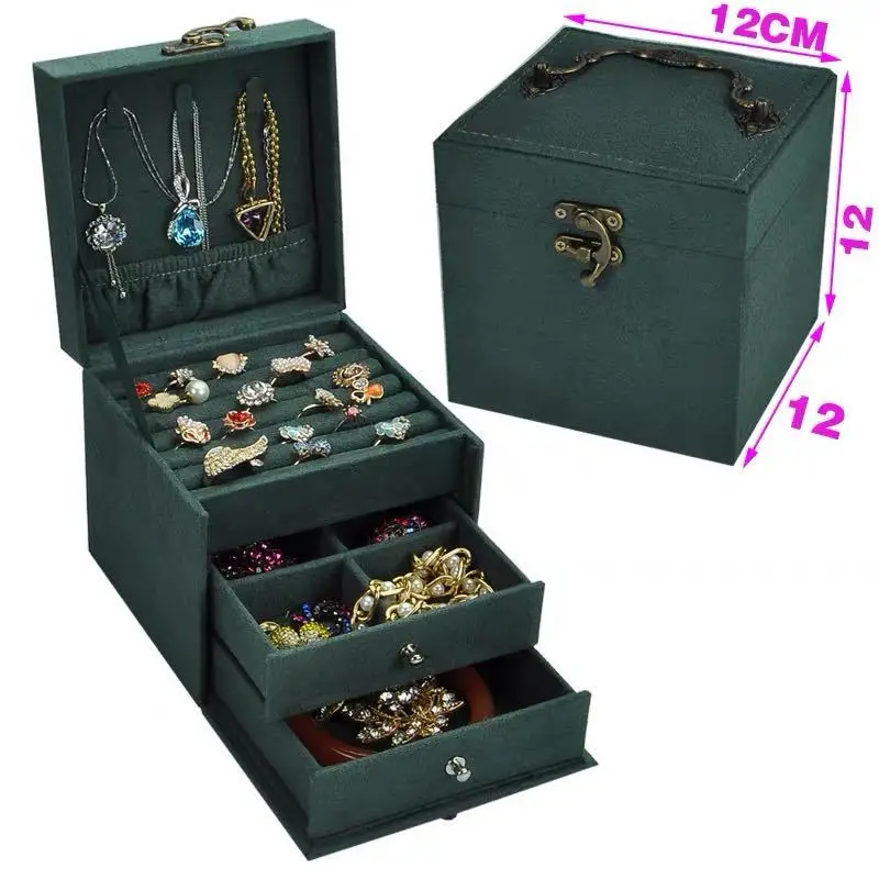 

2021 New Handheld Three Layer Small Birthday Gift Ring Earring Jewelry Box