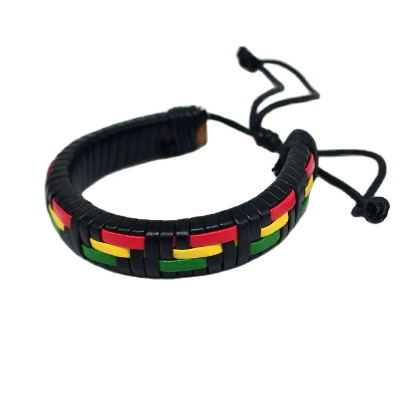 Africa Red Yellow Green Black Leather Weave Wristbands Bracelets Fashion Jewelry