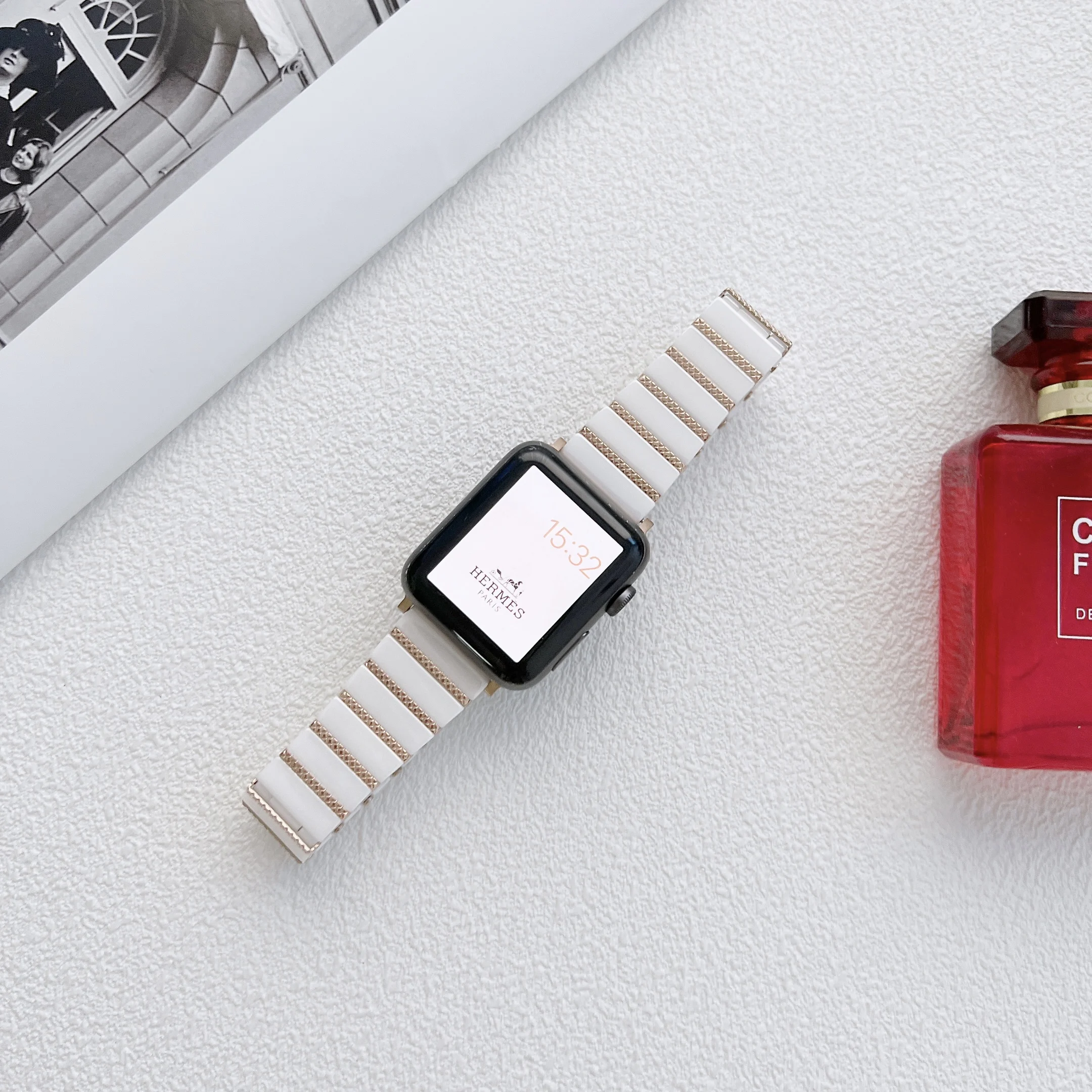 Luxury Ceramics Strap for Apple Watch Bnad Series 7 6 SE 5 4 3 45mm 41mm 44mm 40mm Stainless Steel Business Bracelet For iwatch