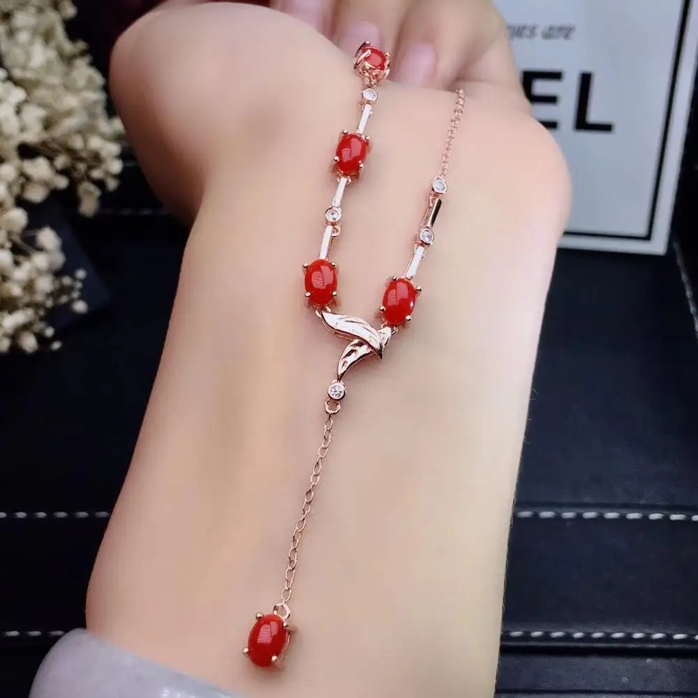 KJJEAXCMY boutique jewelry 925 sterling silver inlaid Natural red coral pendant female necklace support detection exquisite