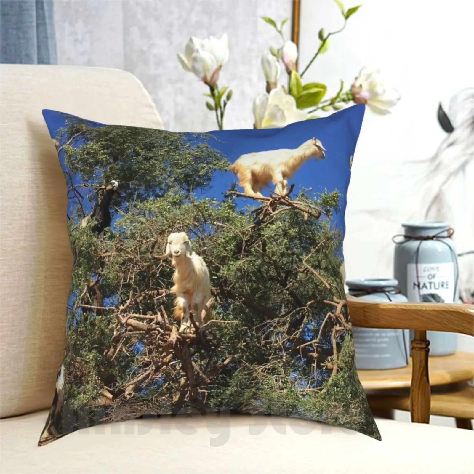 Goats In An Argan Tree Pillow Case Printed Home Soft Throw Pillow Goat Goats Trees Morocco Climb Climbing Unusual