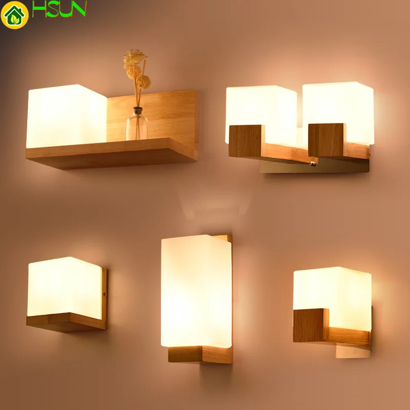 

Wall Modern Led Lamps Wooden Nordic Frosted Glass Wood Lights Sconce Hallway Aisel Hotel Bedroom Minimalist Solid Wood Corridor