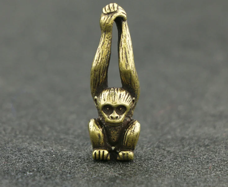 Vintage Brass Monkey Copper Craft Pendant Keychain Ring Ornament Miniature Fitting Decorative Accessory