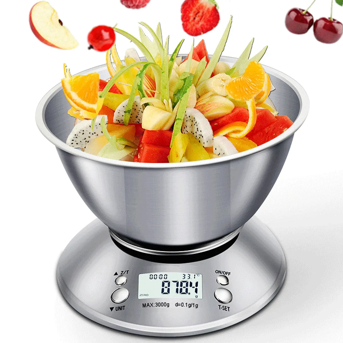 

Digital Kitchen Scale 11lb/5kg High Accuracy Food Scale with Removable Bowl Room Temperature, Alarm Timer Stainless Steel Libra