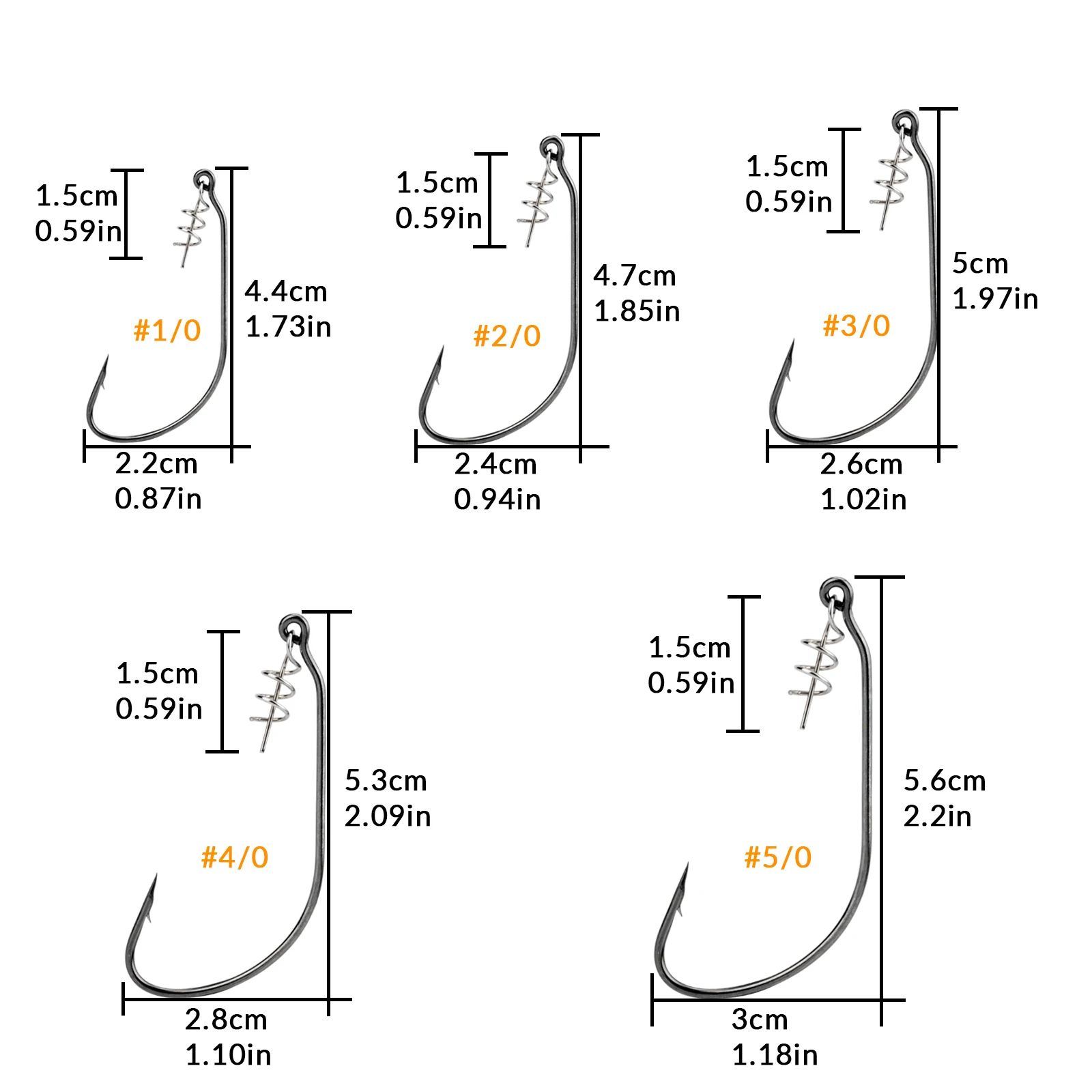 10pcs Fishing Hooks with Spring Twist Lock #1/0-#5/0 Freshwater Barbed Hook For Soft Lures Bait Jig Crank Offset Hook