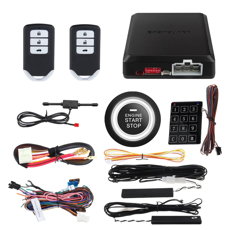 

EASYGUARD PKE Passive Keyless Entry Rolling Code Auto Car Alarm Remote Starter Push Button Start Stop Password Entry Smart Key