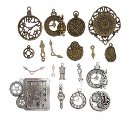 Julie Wang 20pcs Clock Watch Pointer Charms Random Mixed Alloy Necklace Pendant Finding Jewelry Making Steampunk Accessory