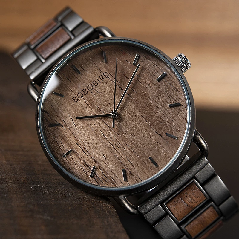 BOBOBIRD-Reloj de madera de acero inoxidable para hombre, pulsera de negocios, el mejor regalo, envío directo