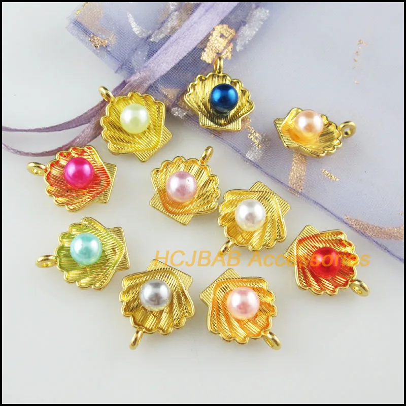 20Pcs Gold Farbe Shell Conch Mixed Acryl Charms Anhänger 14x 16,5mm