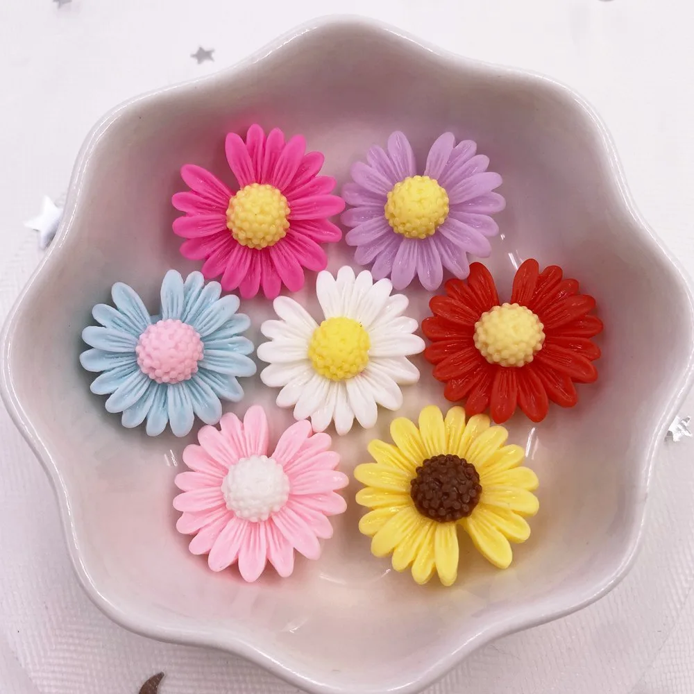 20pcs Resin Gap Daisy Flower Flatback Cabochon Stone Miniature DIY Scrapbook Craft Home Decor Accessories OH44