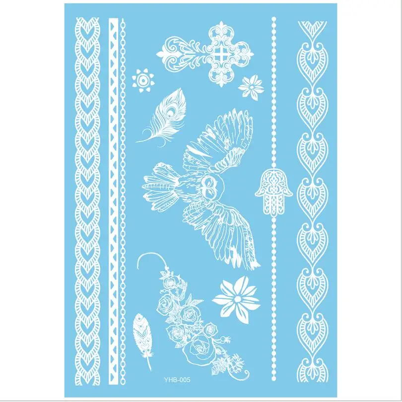 Waterproof Metallic Gold Silver White Temporary Tattoo For India Henna Lace Pattern T1826