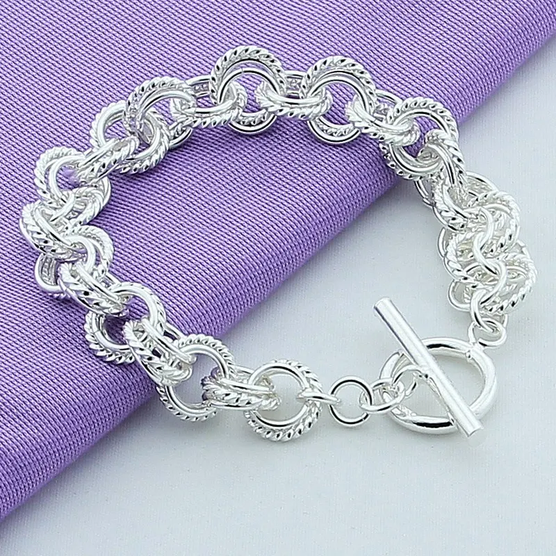 

Brand New Silver 925 Round Circles Bracelets & Bangles Fashion Simple Women Charm Jewelry Gift