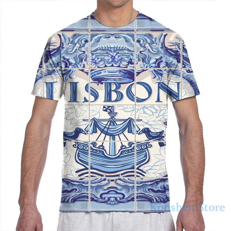 Portugal Lisbon Lisboa Azulejo Azulejos Tiles men T-Shirt women all over print girl t shirt boy tops tees Short Sleeve tshirts