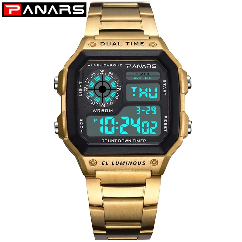 SYNOKE-reloj de pulsera Digital de acero inoxidable para hombre, cronógrafo de negocios, resistente al agua, 50M