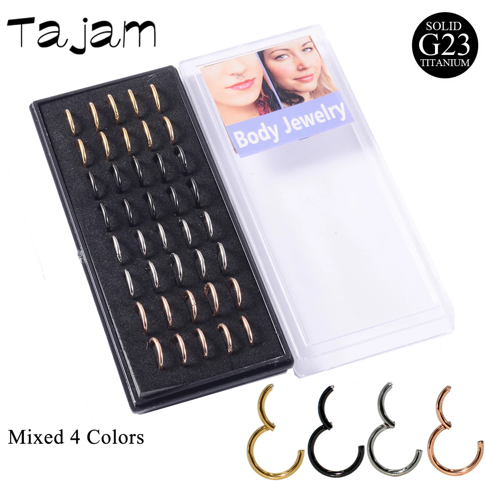 

40pcs/Box G23 Titanium Septum Clicker Nose Hoop Piercing Rings Mixed Colors Nose Bone Fashion Girls Jewelry 16g,14g