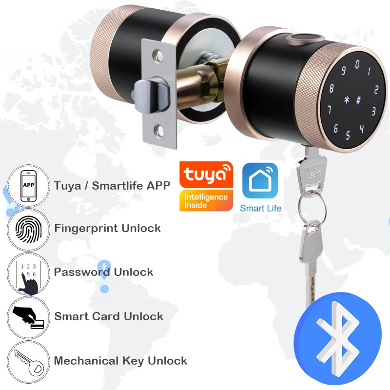 RAYKUBE Wifi Bluetooth Fingerprint Door Lock Support Tuya Smartlife APP 13.56Mhz Card Code Keyless Latch Knob Lock Smart L06