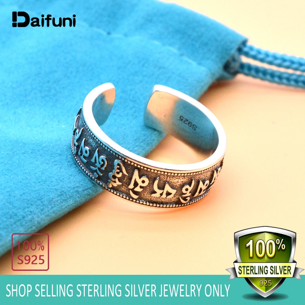 Daifuni 925 Sterling Silver Vintage Rings Handmade Carved Ancient Egyptian Script Size Adjustable Rings For Men Women Jewelry