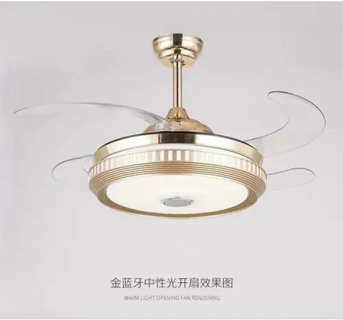 42"Modern Ceiling Fan with Light Remote Control Fan Chandelier  Three-Color Change LED Retractable Blades Chandelier Decor