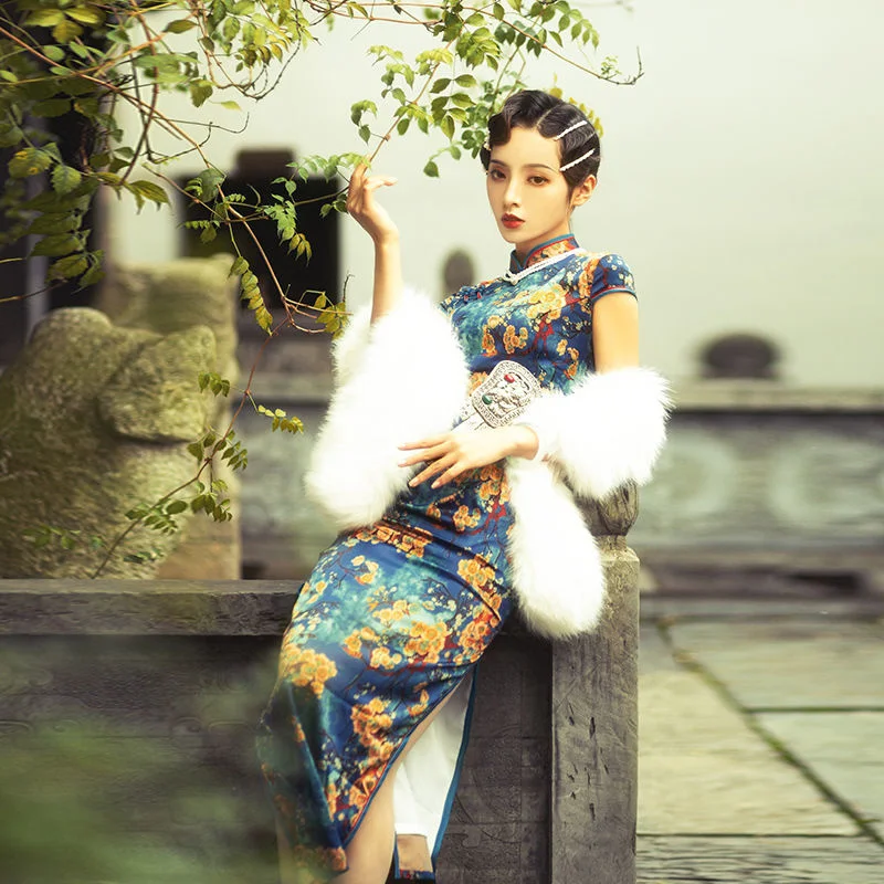 Old Shanghai Vintage Fashion Qipao Ethnic Style Women Chinese Dress Hanfu Traditional Elegant Cheongsam Slim Long Femme New