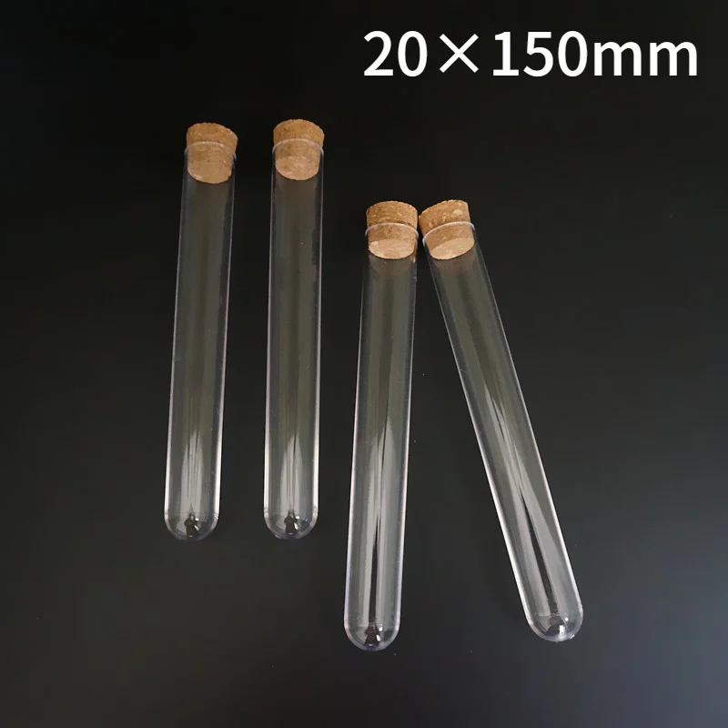 10pcs/20pcs/50pcs/100pcs 20x150mm Plastic Test Tubes With Cork Stopper For Kind Laboratory Experiments And Tests