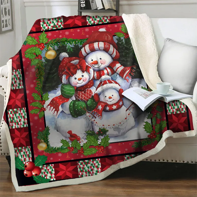 

Cute Snowman Sherpa Blankets 3D Thick Child Adult Quilts for Beds Sofa Christmas Gift Home Decor Throw Nap Blanket Drop Shipping