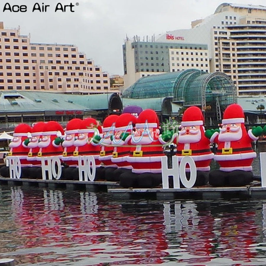 3.5m H Standing Father Christmas Model Inflatable Santa Claus X Masfloating Balloon On Pontoon for Sale